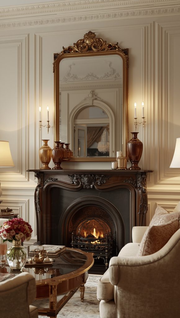 Mirror Above The Fireplace Mantel