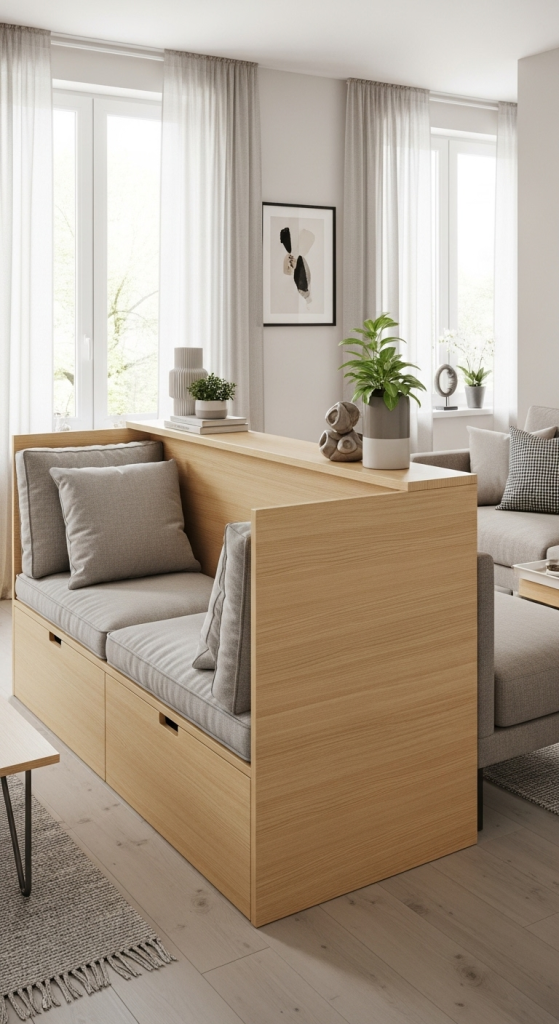 Partition With Built-In Seating