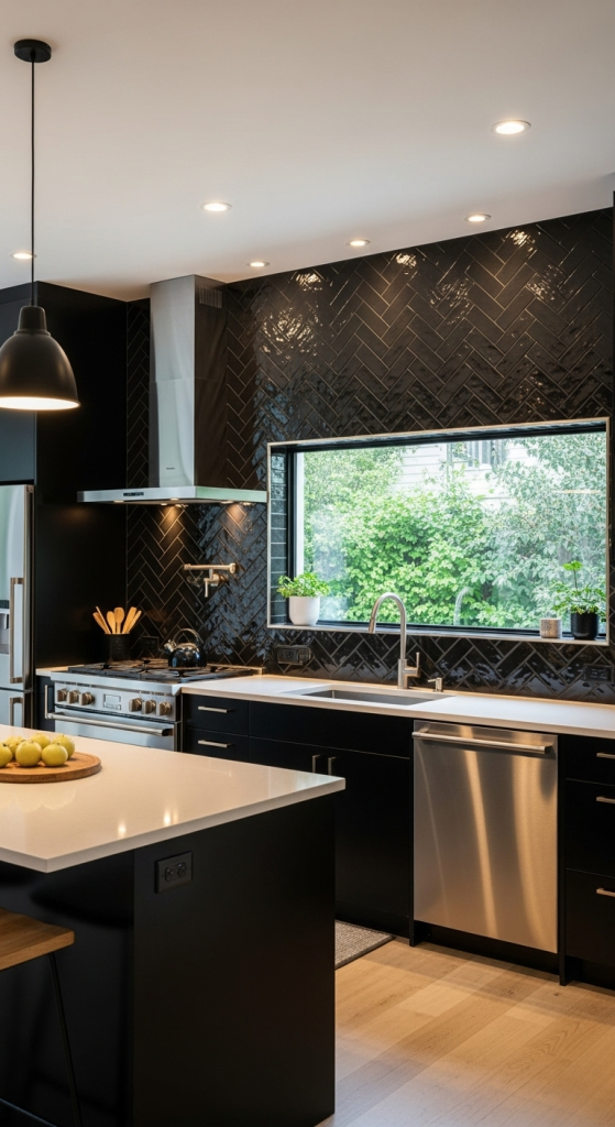 Black Backsplash For Texture
