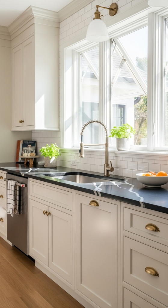 Black Countertops With Lighter Cabinets