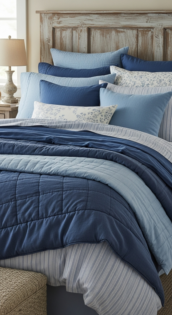 Cozy Blue Farmhouse Bedding