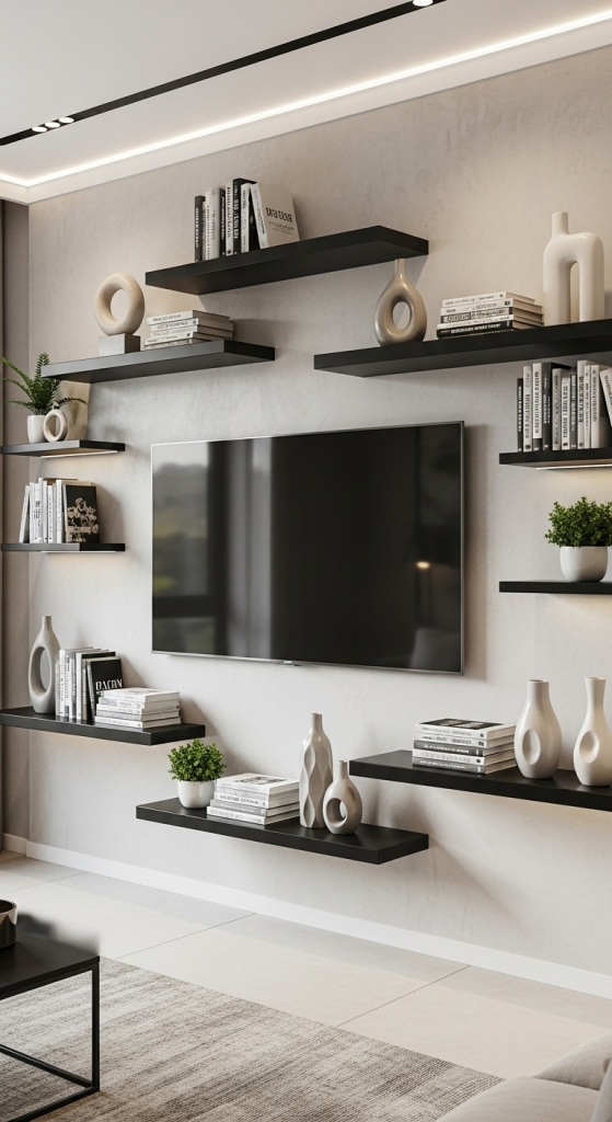 Floating Shelves Around The TV