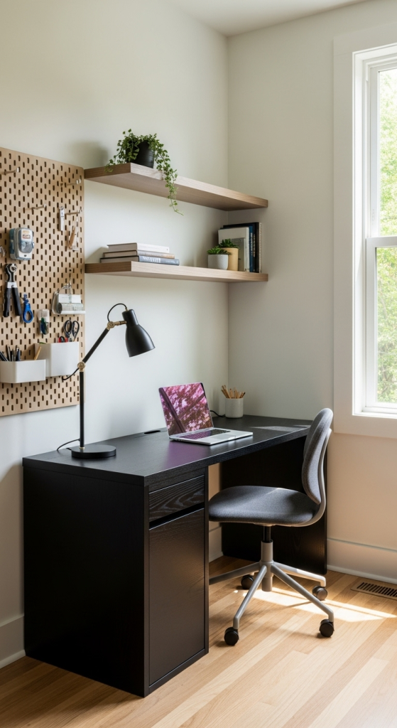 Small Home Office Black Desk Setup