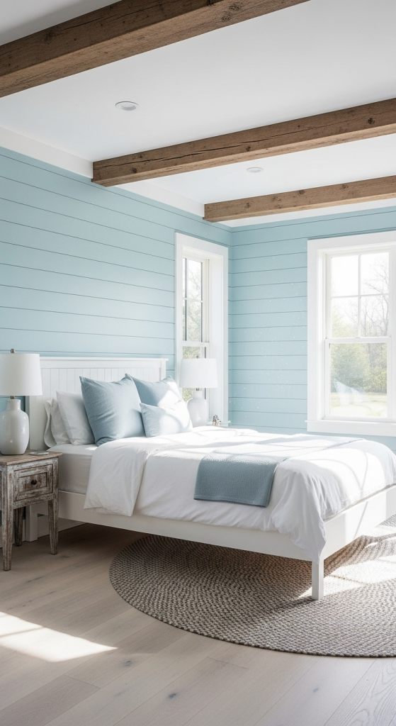 Soft Blue Walls With Shiplap