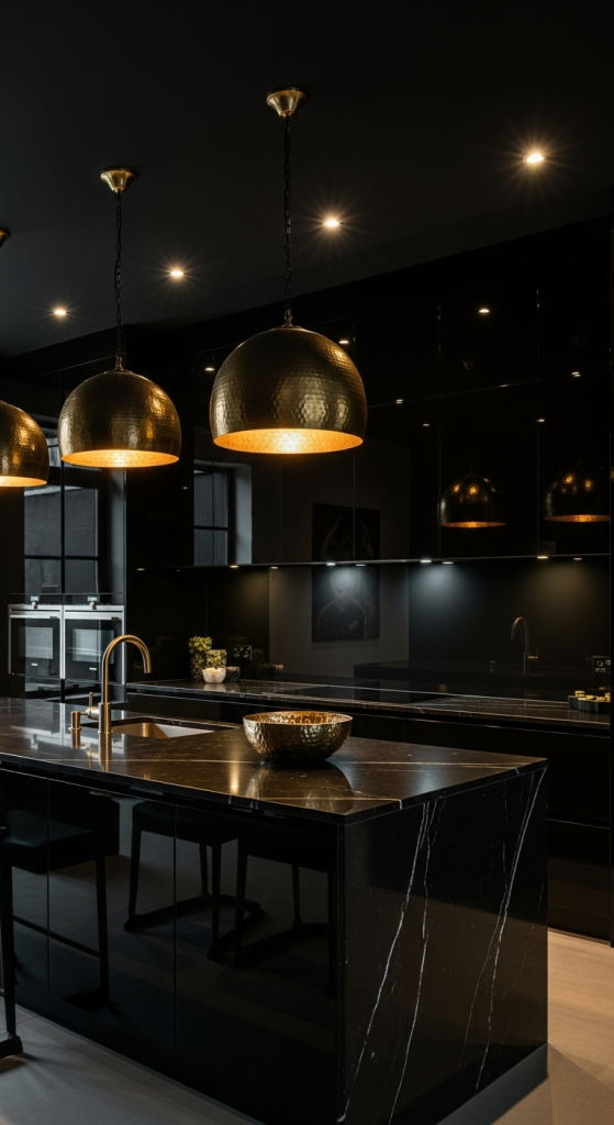 Statement Lighting Over Black Finishes