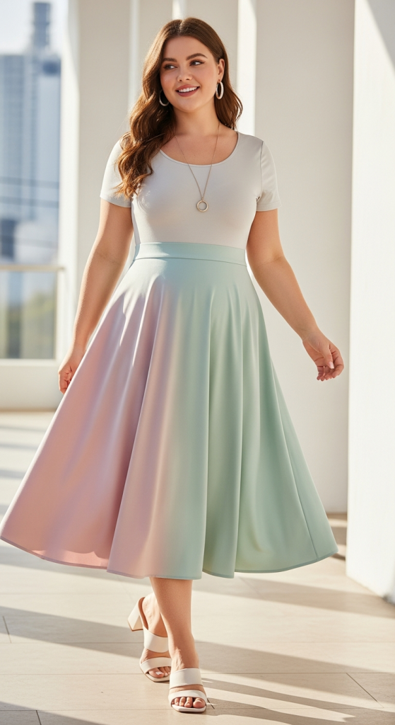 A-Line Midi Skirts With A Sleek Top