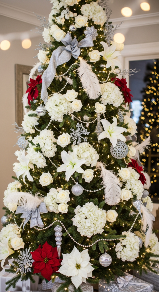 Add White Florals And Feathers