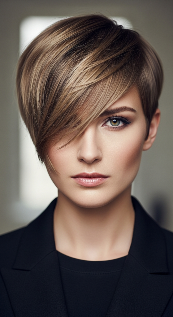 Asymmetrical Pixie With Side-Swept Bangs