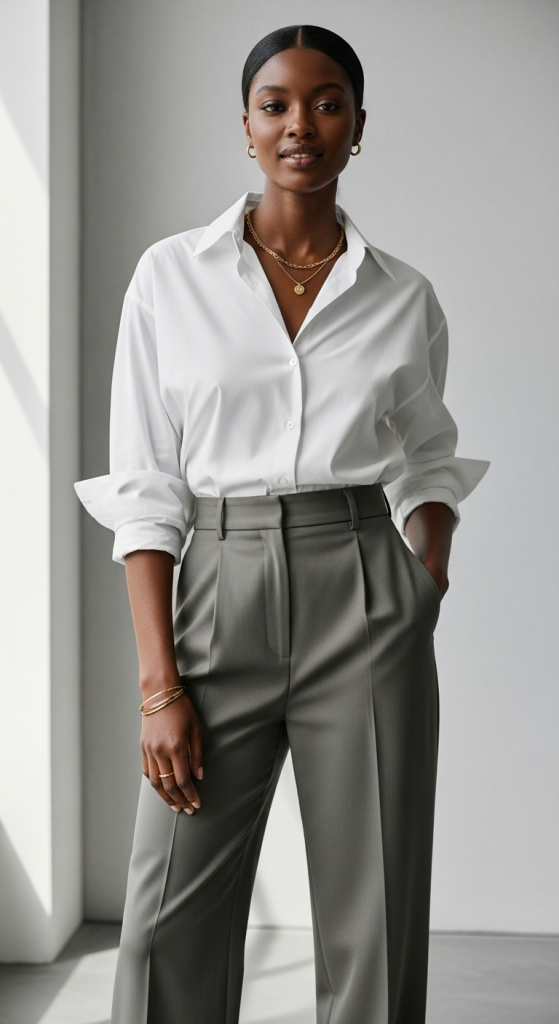 Classic White Button-Down and Tailored Trousers