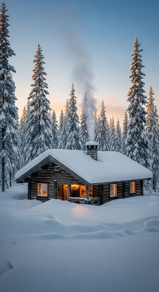 Cozy Cabin In The Snow