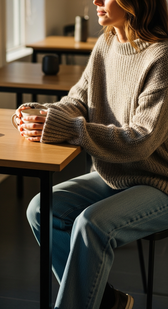 Cozy Knit Sweater with Straight-Leg Jeans
