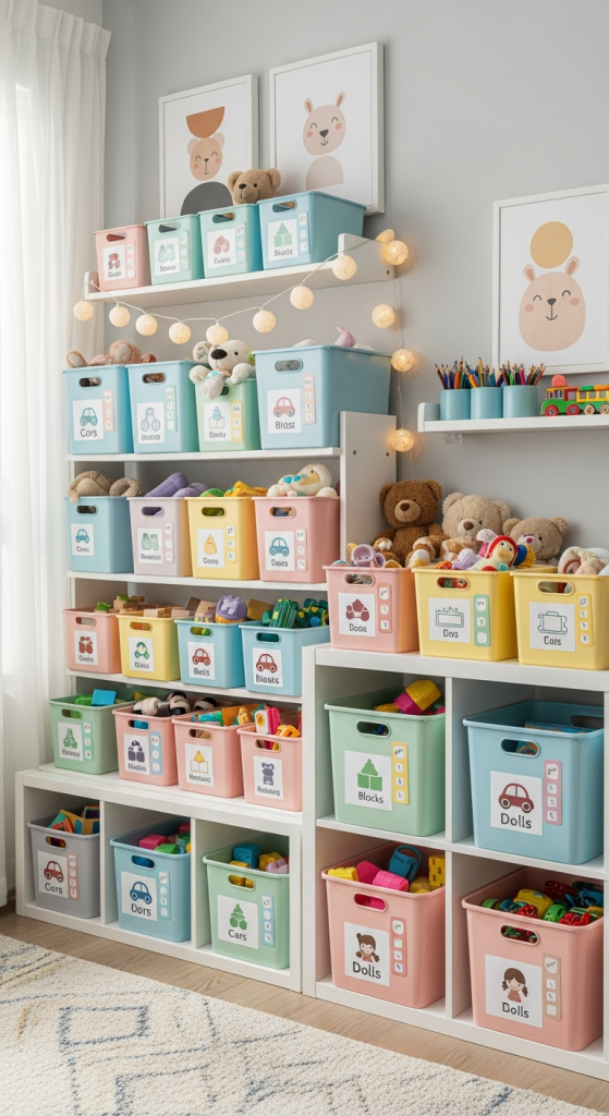 Create Colorful Labeled Bins For Easy Cleanup