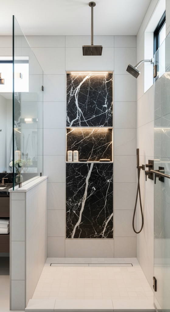 Dark Marble Niche In Light Shower