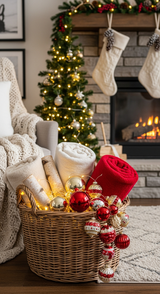Festive Fireplace Basket Styling