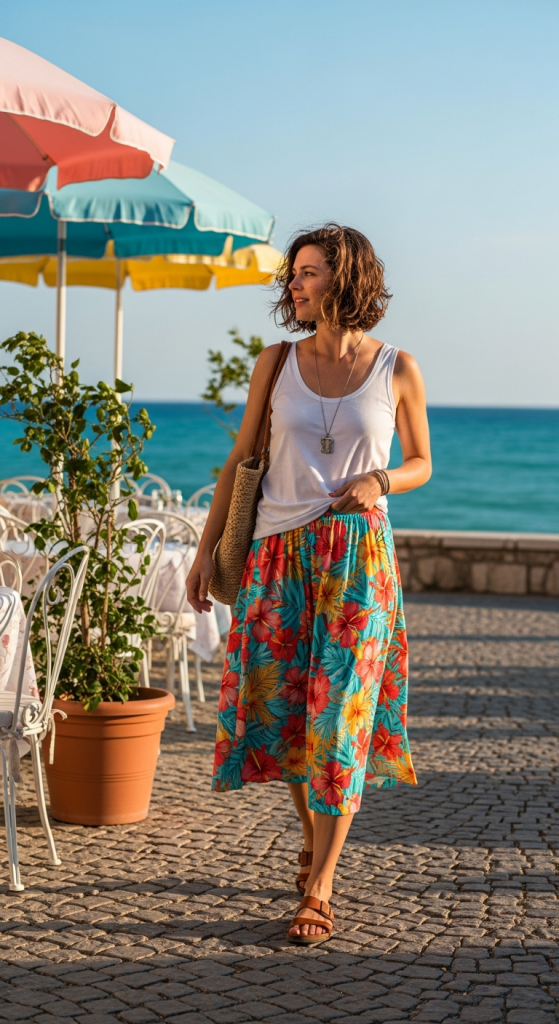 Flowy Midi Skirt With Tank Top