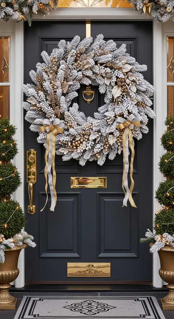 Frosted White Wreath with Gold Details