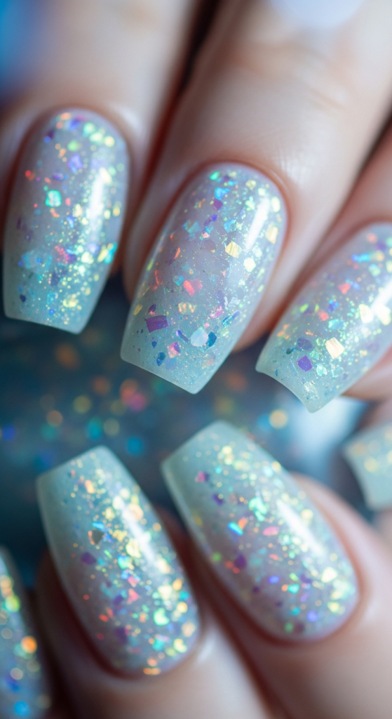 Frozen-Inspired Iridescent Nails