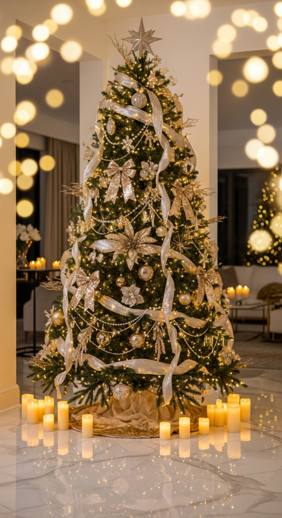 Glamorous Gold And Champagne Ribbon Tree