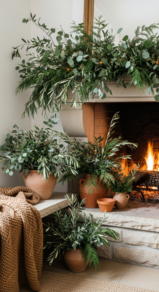 Greenery-Heavy Natural Fireplace Scene