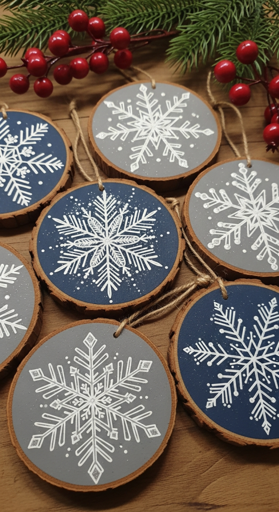 Hand-Painted Snowflake Disc Ornaments