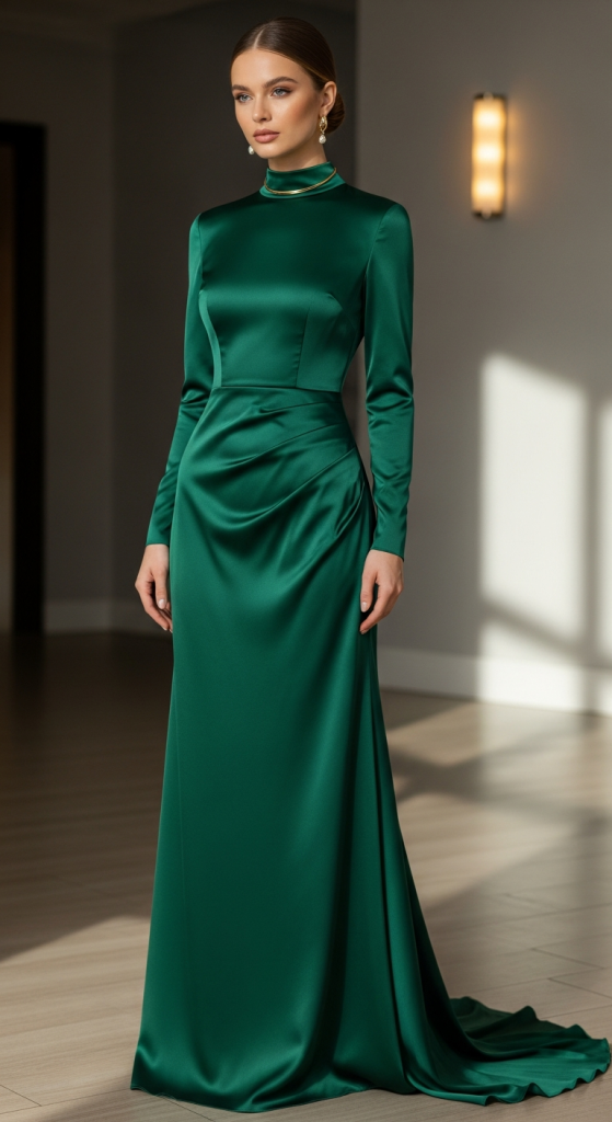 High-Neck Satin Gown