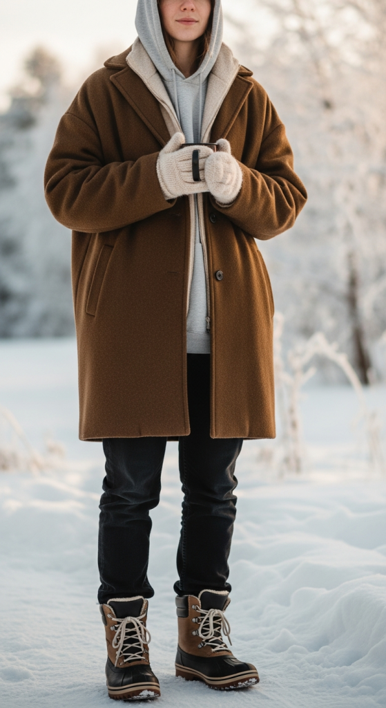 Hoodie Layered with Oversized Coat