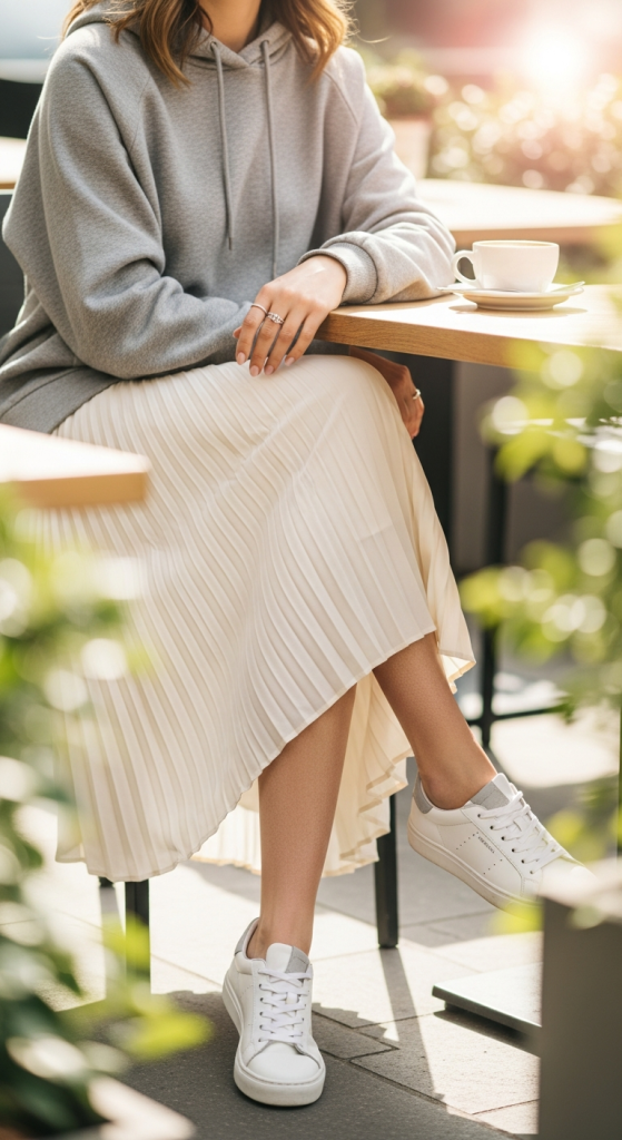 Hoodie and Pleated Skirt