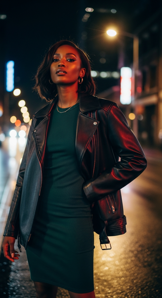 Leather Jacket with a Bodycon Dress