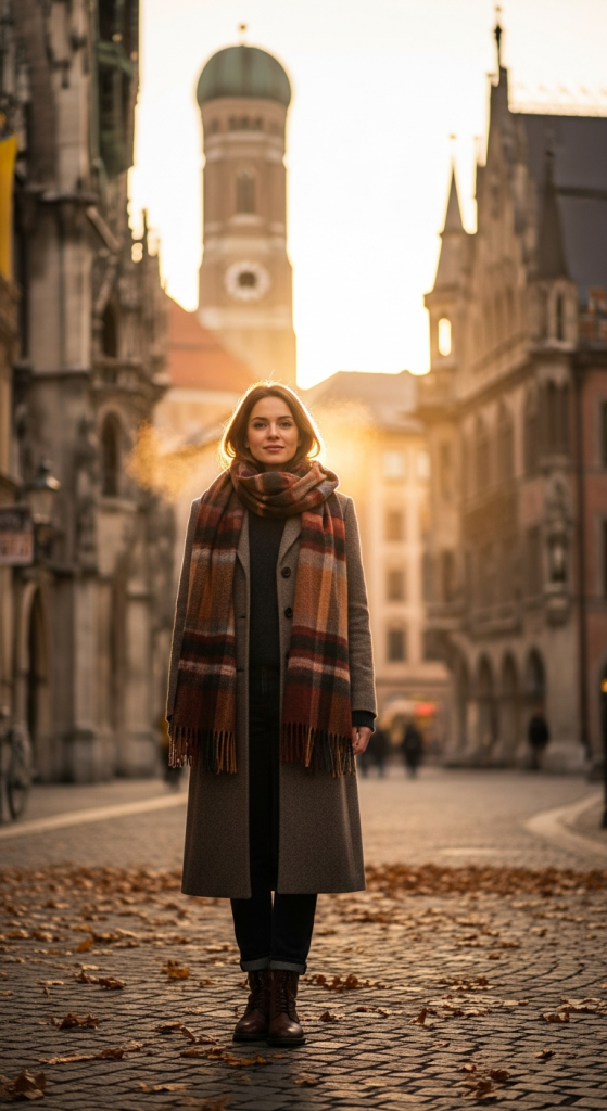 Long Coat & Plaid Scarf