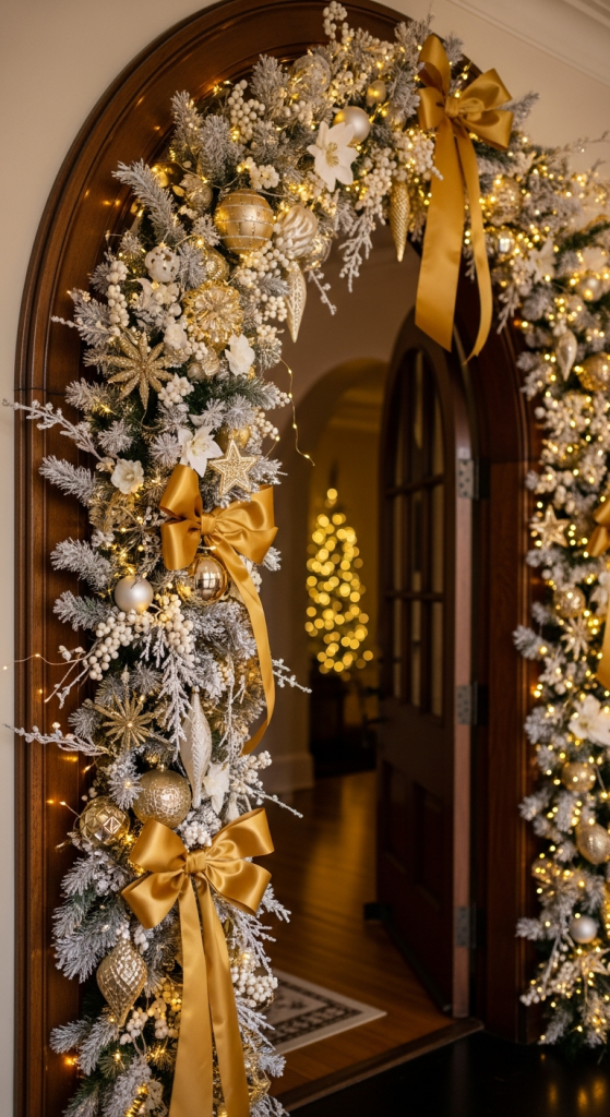 Luxurious White Garland with Gold Lighting