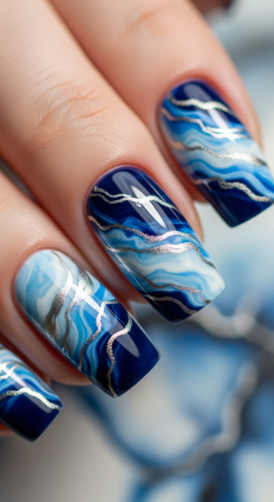 Marbleized Blue And Silver
