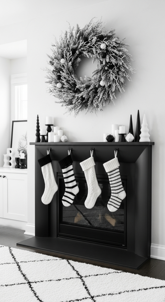 Minimalist Black & White Fireplace Styling