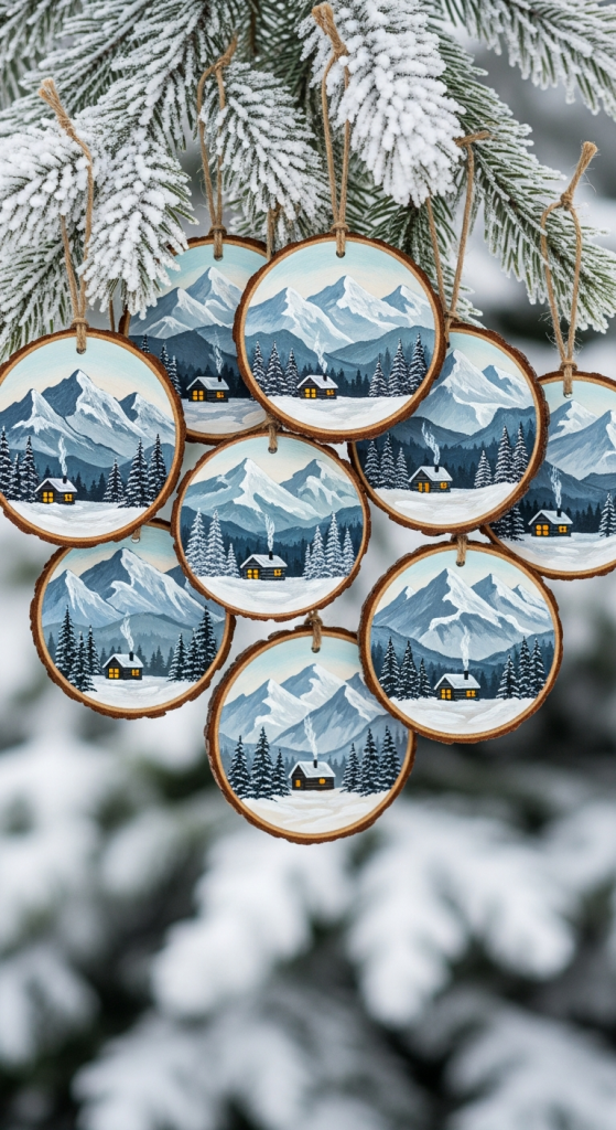 Mountain & Cabin Landscape Ornaments