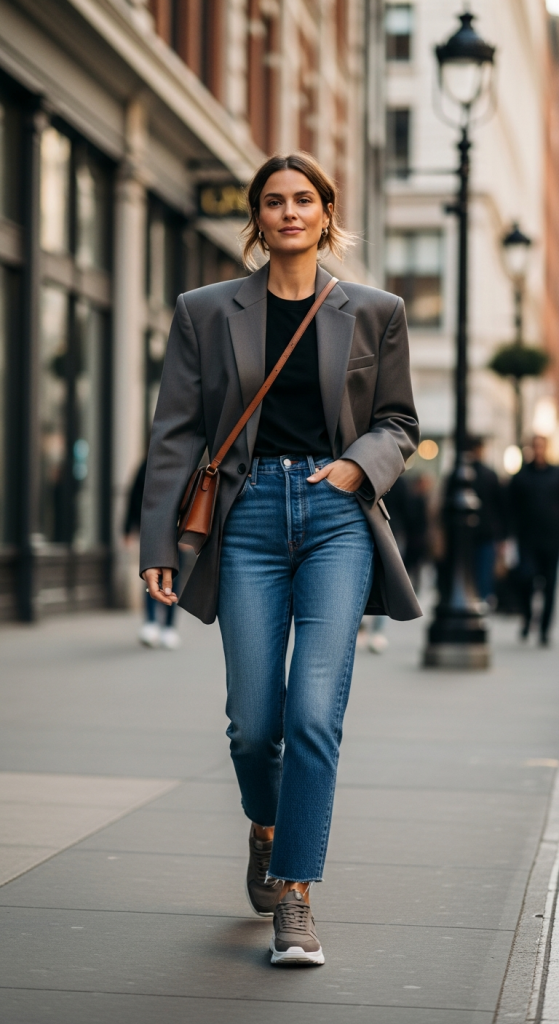 Oversized Blazer with Straight-Leg Jeans