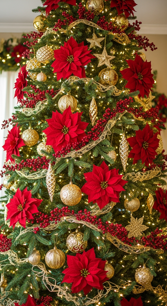 Red Poinsettia-Filled Tree