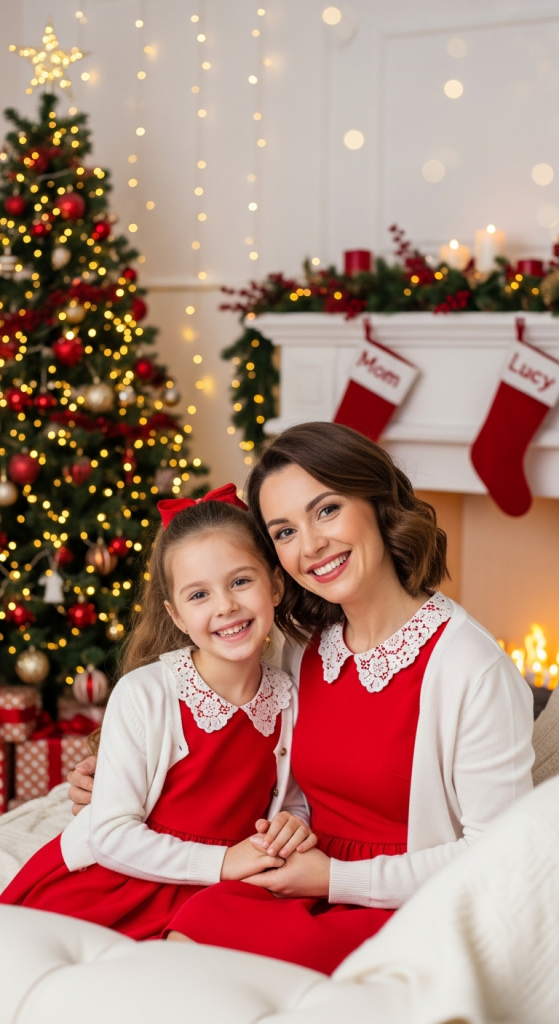 Red and White Color Coordinated Outfits