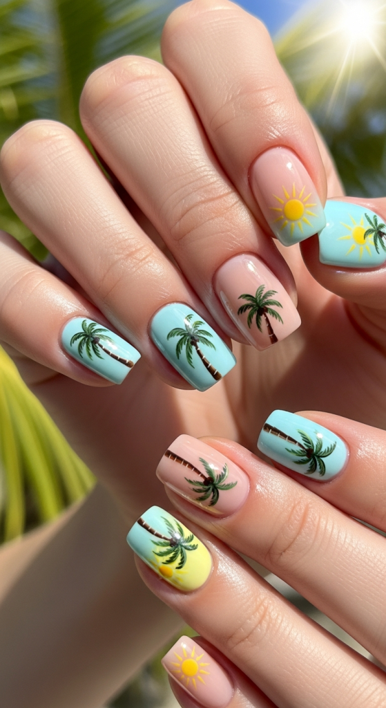 Sun And Palm Tree Motifs