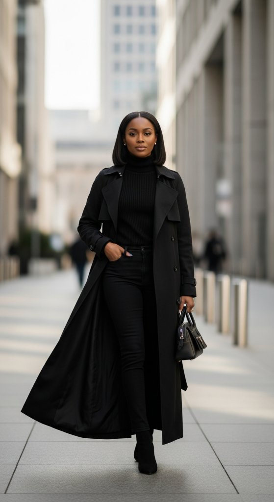 Trench Coat Over a Neutral Base Outfit