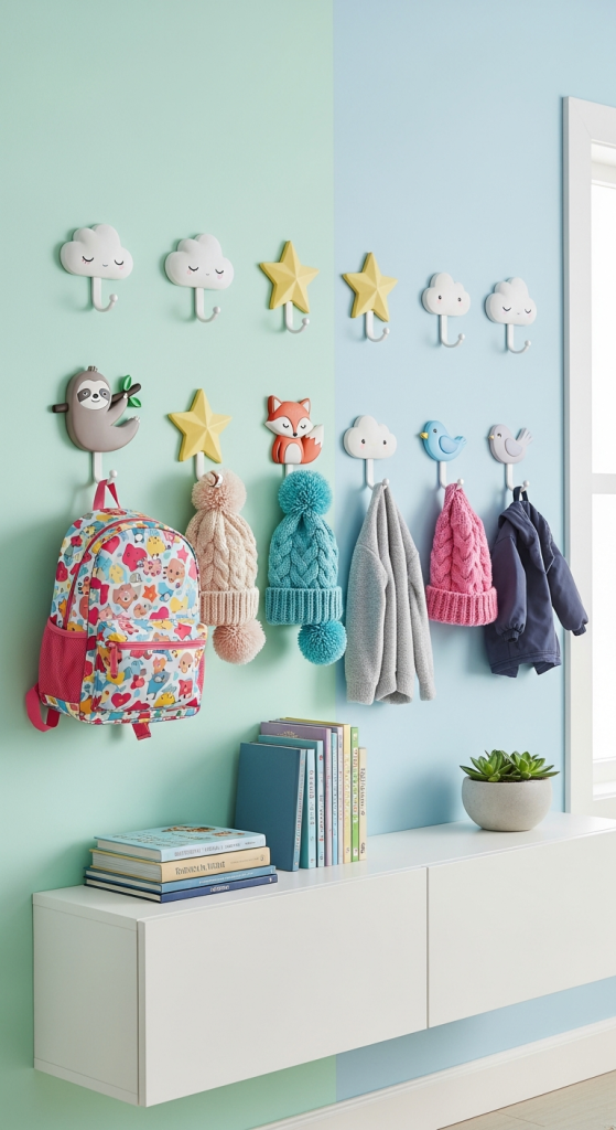 Use Wall-Mounted Hooks For Backpacks And Accessories