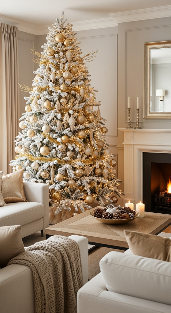 White Christmas Tree with Gold Ornaments