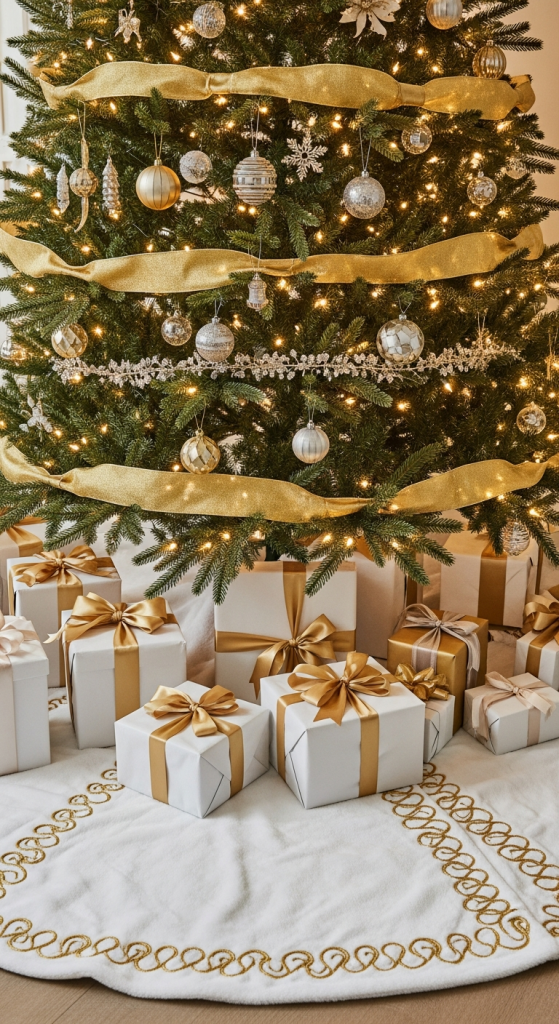White and Gold Christmas Tree Skirt