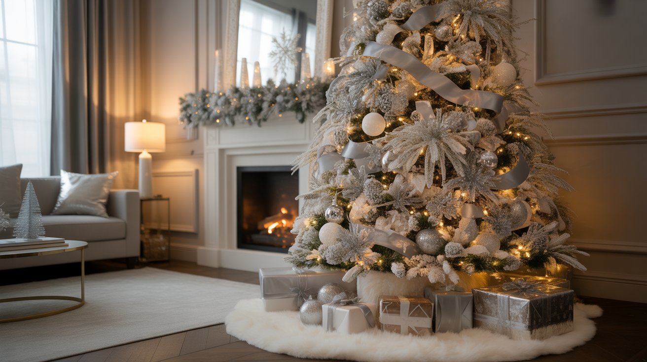 White and Silver Christmas Tree Decoration Ideas
