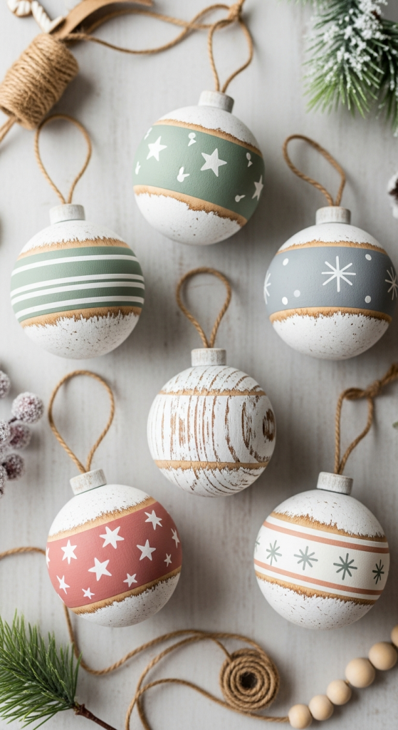 Whitewashed Wooden Ball Ornaments