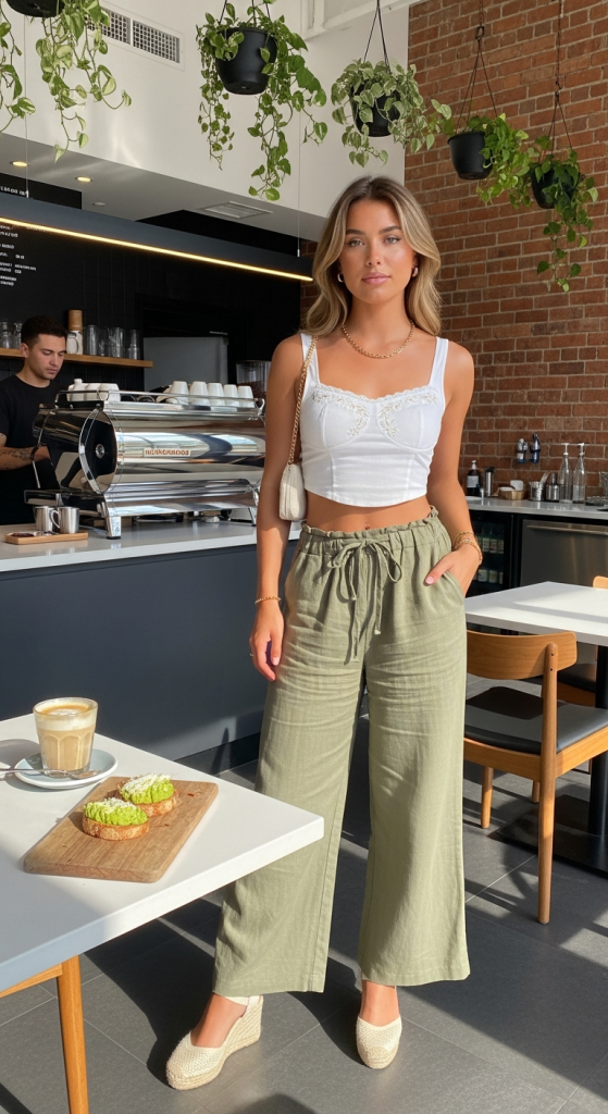 Wide-Leg Trousers And Crop Top
