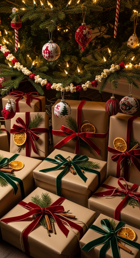 Wrap Gifts In Kraft Paper And Velvet Ribbons