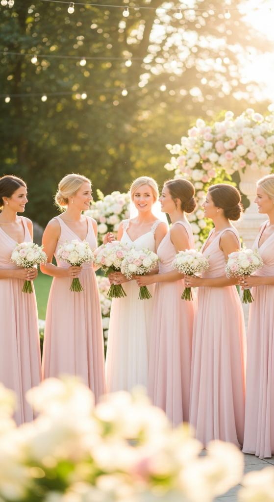 A-Line Pastel Pink Bridesmaid Dresses