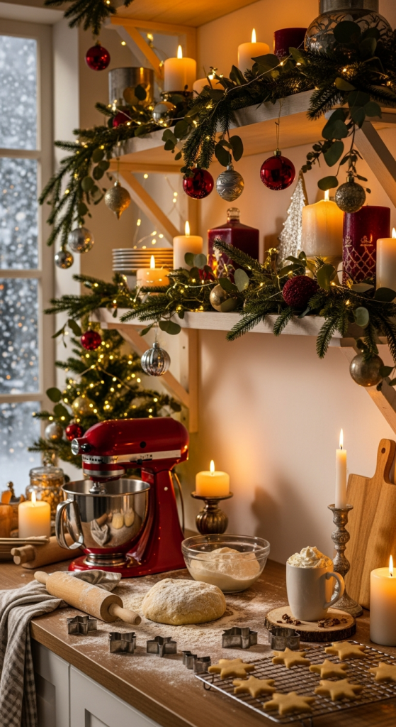 Add String Lights to Kitchen Shelving