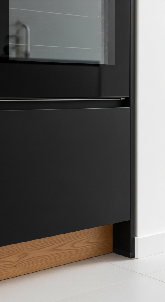 Black Cabinets With Wood Toe Kicks