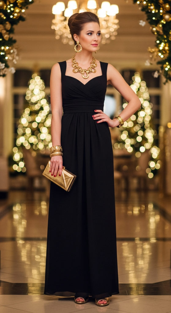 Black Dress With Gold Accessories