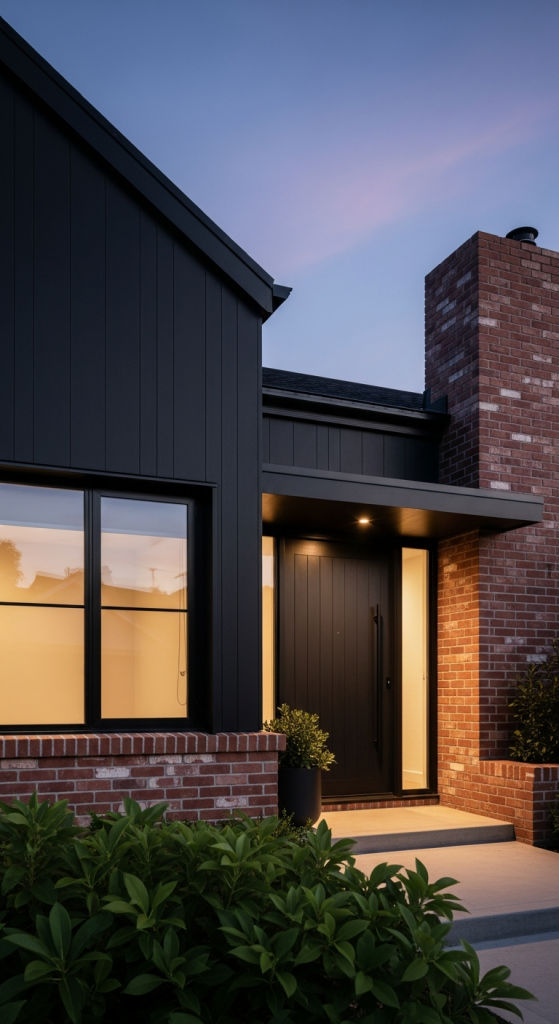 Black Exterior With Red Brick Accents
